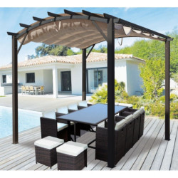 Pergola arche 11,22m² HABRITA alu/acier gris + toile d'ombrage écru