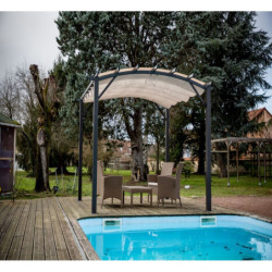 Pergola arche 11,22m² HABRITA alu/acier gris + toile d'ombrage écru