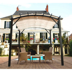 Pergola arche 11,22m² HABRITA alu/acier gris + toile d'ombrage écru