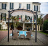 Pergola arche 11,22m² HABRITA alu/acier gris + toile d'ombrage écru