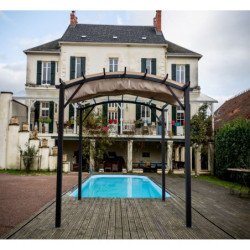 Pergola arche 11,22m² HABRITA alu/acier gris + toile d'ombrage écru