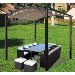 Pergola arche 11,22m² HABRITA alu/acier gris + toile d'ombrage écru