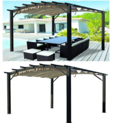 Pergola arche 11,22m² HABRITA alu/acier gris + toile d'ombrage écru