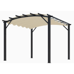 Pergola arche 11,22m² HABRITA alu/acier gris + toile d'ombrage écru