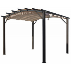 Pergola arche 11,22m² HABRITA alu/acier gris + toile d'ombrage écru