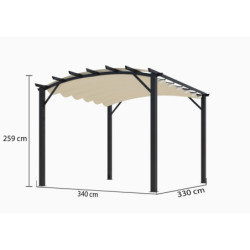 Pergola arche 11,22m² HABRITA alu/acier gris + toile d'ombrage écru