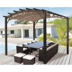 Pergola arche 11,22m² HABRITA alu/acier gris + toile d'ombrage écru