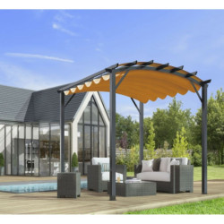 Pergola arche 11,22m² HABRITA alu/acier gris + toile d'ombrage rouille