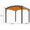 Pergola arche 11,22m² HABRITA alu/acier gris + toile d'ombrage rouille