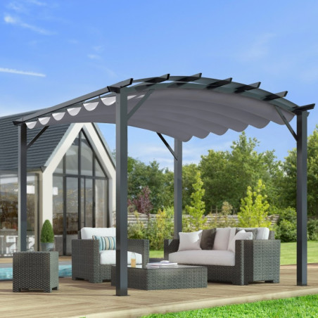 Pergola arche 11,22m² HABRITA alu/acier gris + toile d'ombrage gris