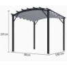 Pergola arche 11,22m² HABRITA alu/acier gris + toile d'ombrage gris