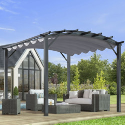 Pergola arche 11,22m² HABRITA alu/acier+toile d'ombrage gris 280gr/m²
