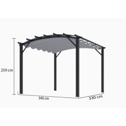 Pergola arche 11,22m² HABRITA alu/acier+toile d'ombrage gris 280gr/m²