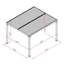 Pergola bioclimatique 10,80m² alu + toit avec lames ovales HABRITA