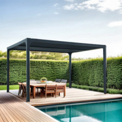 Pergola bioclimatique 10,80m² alu + toit avec lames ovales HABRITA