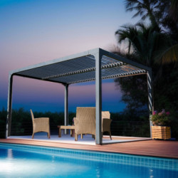 Pergola bioclimatique 10,80m² alu + toit avec lames ovales HABRITA