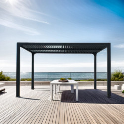 Pergola bioclimatique 10,80m² alu + toit avec lames ovales HABRITA