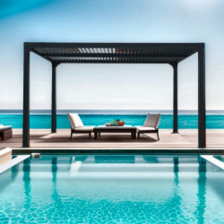 Pergola bioclimatique 10,80m² alu + toit avec lames ovales HABRITA