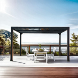 Pergola bioclimatique 10,80m² alu + toit avec lames ovales HABRITA