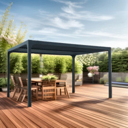 Pergola bioclimatique 10,80m² alu + toit avec lames ovales HABRITA