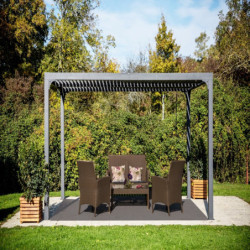 Pergola bioclimatique 10,80m² alu + toit avec lames ovales HABRITA