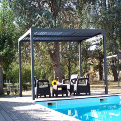 Pergola bioclimatique 10,80m² alu + toit avec lames ovales HABRITA