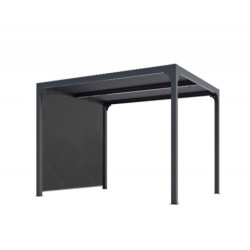 Pergola bioclimatique 10,80m² alu + toit lames ovales + rideau HABRITA