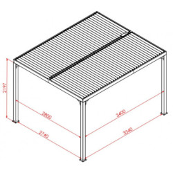 Pergola bioclimatique 10,80m² alu + toit lames ovales + rideau HABRITA