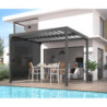 Pergola bioclimatique 10,80m² alu + toit lames ovales + rideau HABRITA