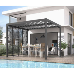 Pergola bioclimatique 10,80m² alu avec 4 panneaux moucharabieh HABRITA