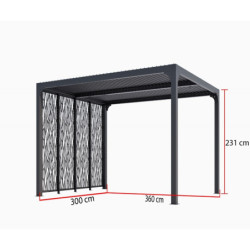Pergola bioclimatique 10,80m² alu avec 4 panneaux moucharabieh HABRITA