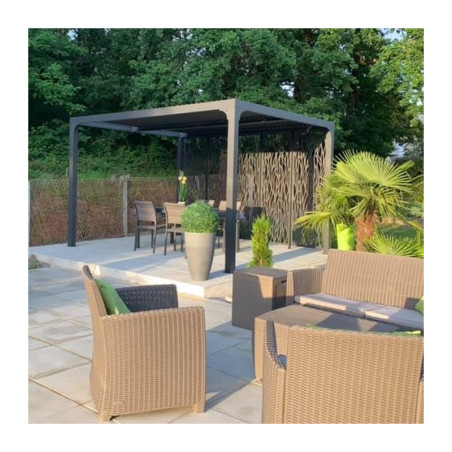 Pergola bioclimatique 10,80m² alu avec 5 panneaux moucharabieh HABRITA