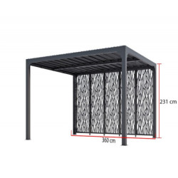 Pergola bioclimatique 10,80m² alu avec 5 panneaux moucharabieh HABRITA