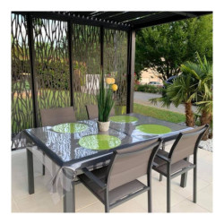Pergola bioclimatique 10,80m² alu avec 5 panneaux moucharabieh HABRITA