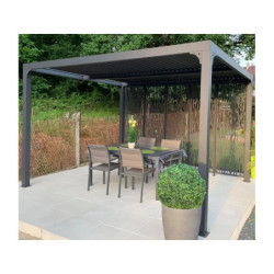 Pergola bioclimatique 10,80m² alu avec 5 panneaux moucharabieh HABRITA