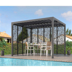 Pergola bioclimatique 10,80m² alu+moucharabiehs côtés 3m+3,60m HABRITA