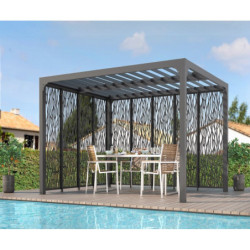 Pergola bioclimatique 10,80m² alu+moucharabiehs côtés 3m+3,60m HABRITA