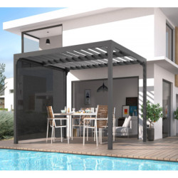 Rideau store PVC gris pour pergola bioclimatique alu 10,80m² HABRITA