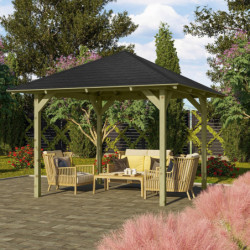 Kiosque de jardin en bois Sevilla diam. 3,40m Karibu avec des shingles