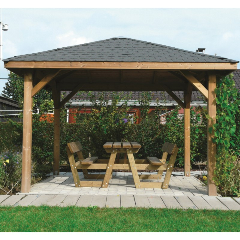 Pavillon de jardin en bois massif 16mm Kiosk 347,2x347,2cm – Solid
