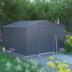 Abri de jardin métal 13m² anthracite + kit d'ancrage X-METAL