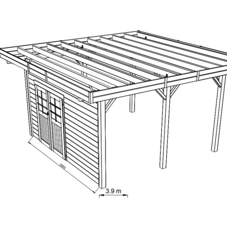 Paroi avec double porte gauche pour carport 5x5m en bois - SOLID
