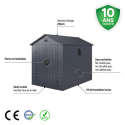 Abri de jardin plastique anthracite 190x280cm Jôbu