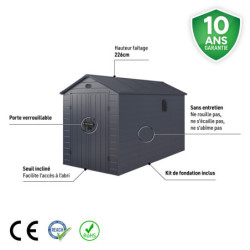 Abri de jardin plastique anthracite 190x368cm Jôbu