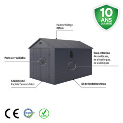 Abri de jardin plastique anthracite 242x368cm Jôbu