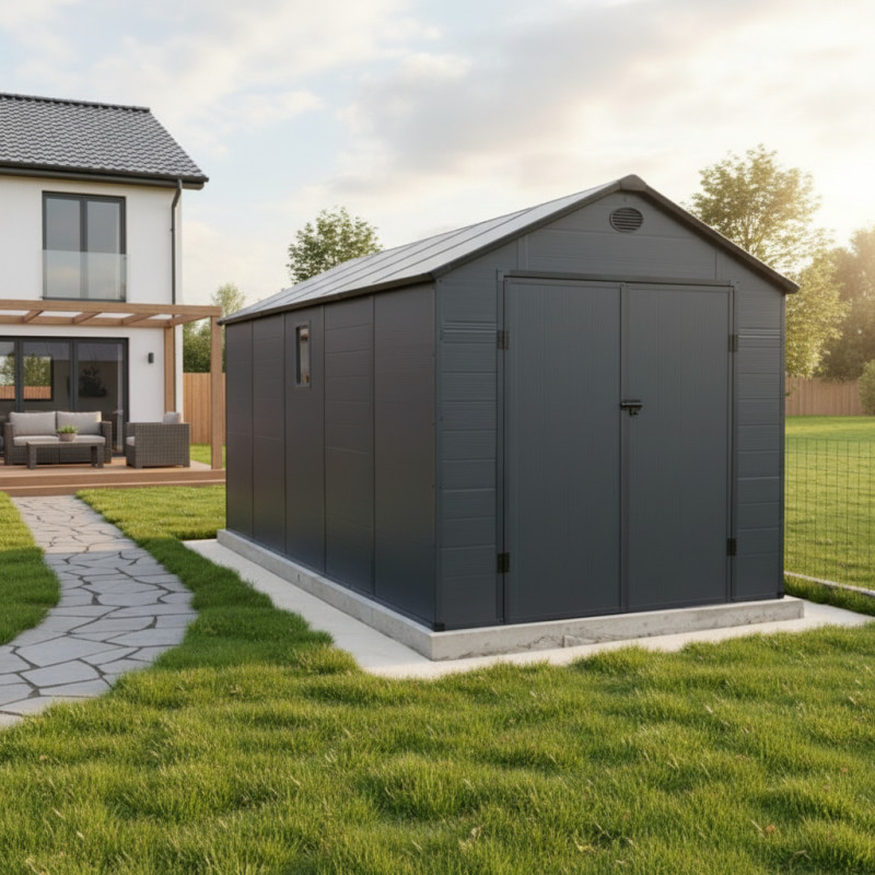 Abri de jardin plastique anthracite 242x456cm Jôbu