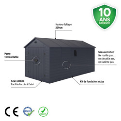 Abri de jardin plastique anthracite 242x456cm Jôbu