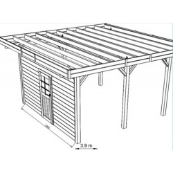 Paroi avec simple porte centrée pour carport 5x5m en bois - SOLID