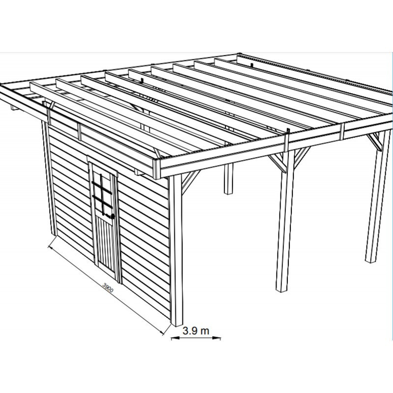 Paroi avec simple porte centrée pour carport 5x5m en bois - SOLID