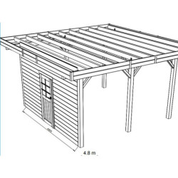 Paroi avec simple porte centrée pour carport 6x5m en bois - SOLID